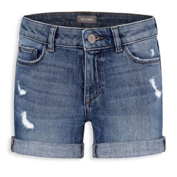 NWT DL1961 PREMIUM DENIM Girl's Distressed Cuffed Denim Shorts dorado - Picture 1 of 14